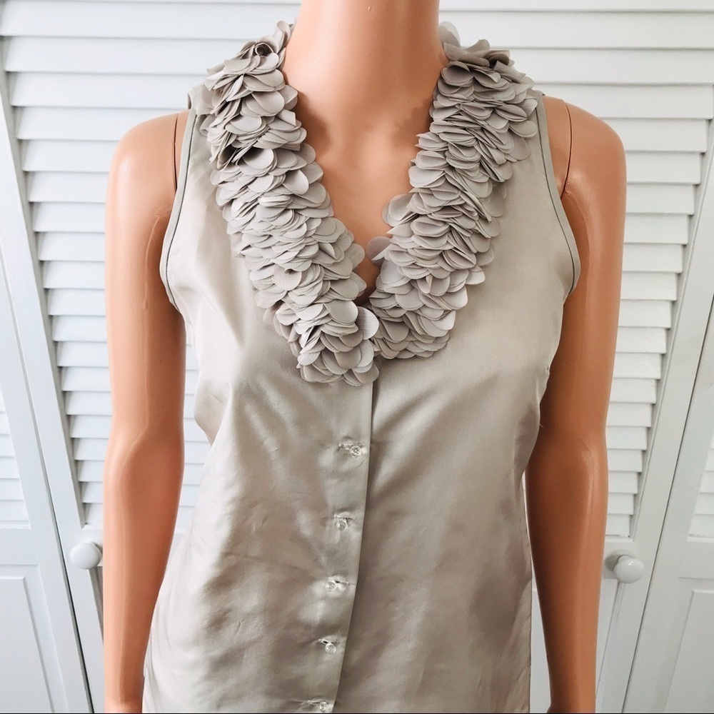 2/$25 ANN TAYLOR Petite Beige Sleeveless Silk Button Down Blouse Size XS - Picture 2 of 8